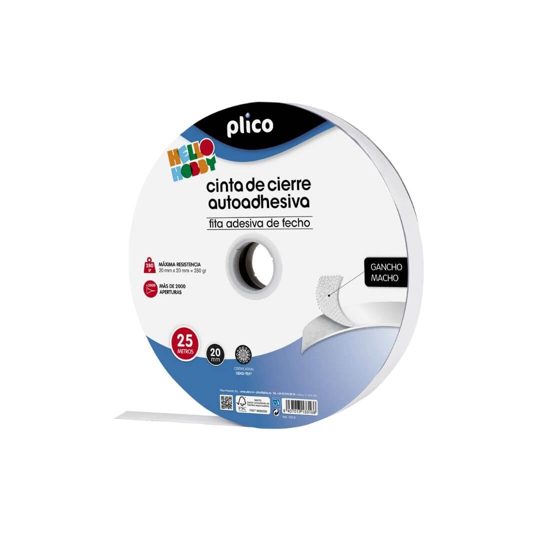 Cremallera textil autoadhesiva Plico macho 25m