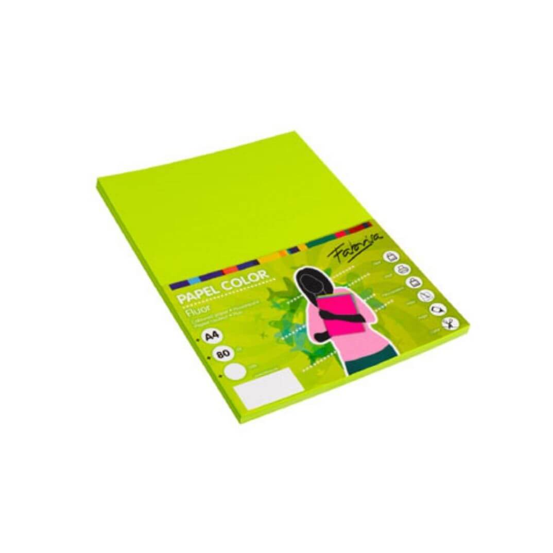 Papel 80g A4 100 hojas color verde fluor Fabrisa
