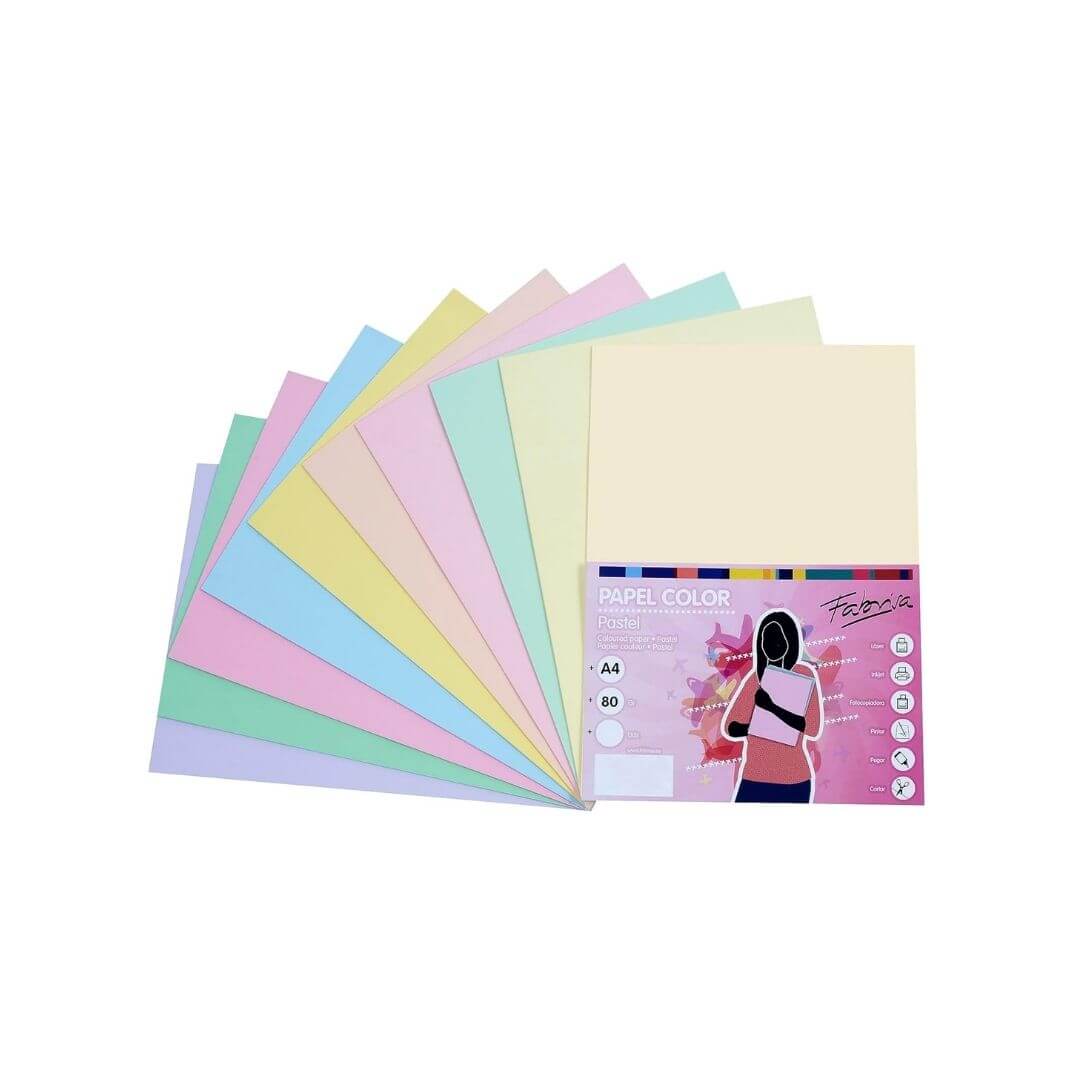 Pack 250 fulls paper color pastel A4 assortits