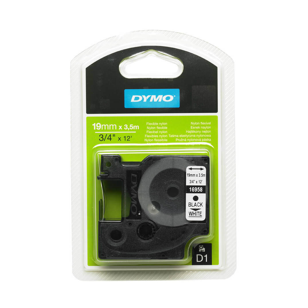 Cinta Dymo D1 negro/blanco 19mm nylon flexible