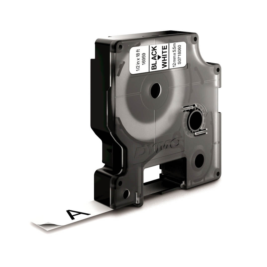 Cinta Dymo D1 negro/blanco 12mm poliéster
