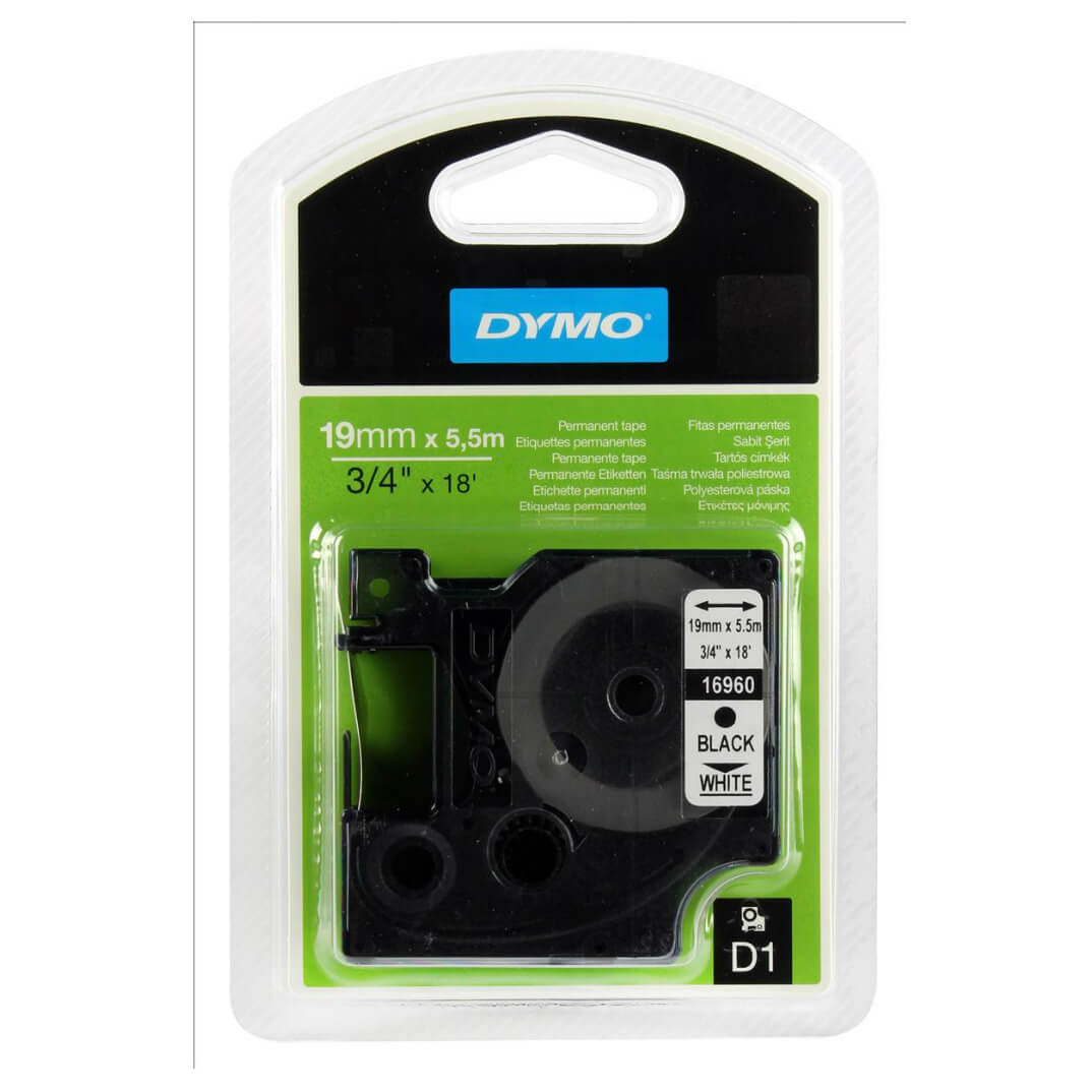 Cinta Dymo D1 negro/blanco 19mm poliéster