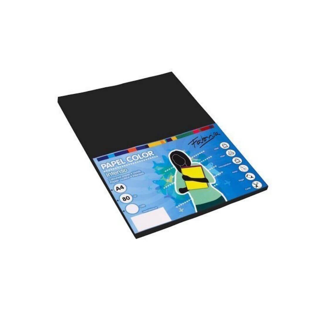 Papel 80g A4 100 hojas color negro Fabrisa