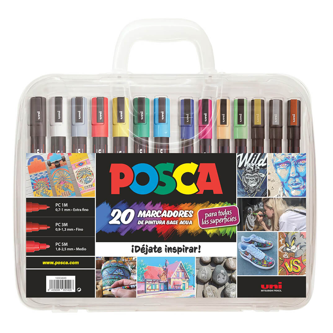 Maleta pvc 20 retoladors Uni Posca assortits