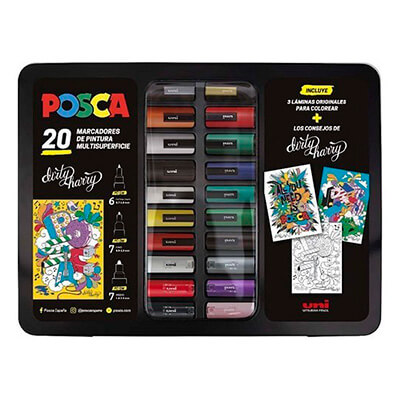 Maleta 20 retoladors Uni Posca Dirty Harry assort.