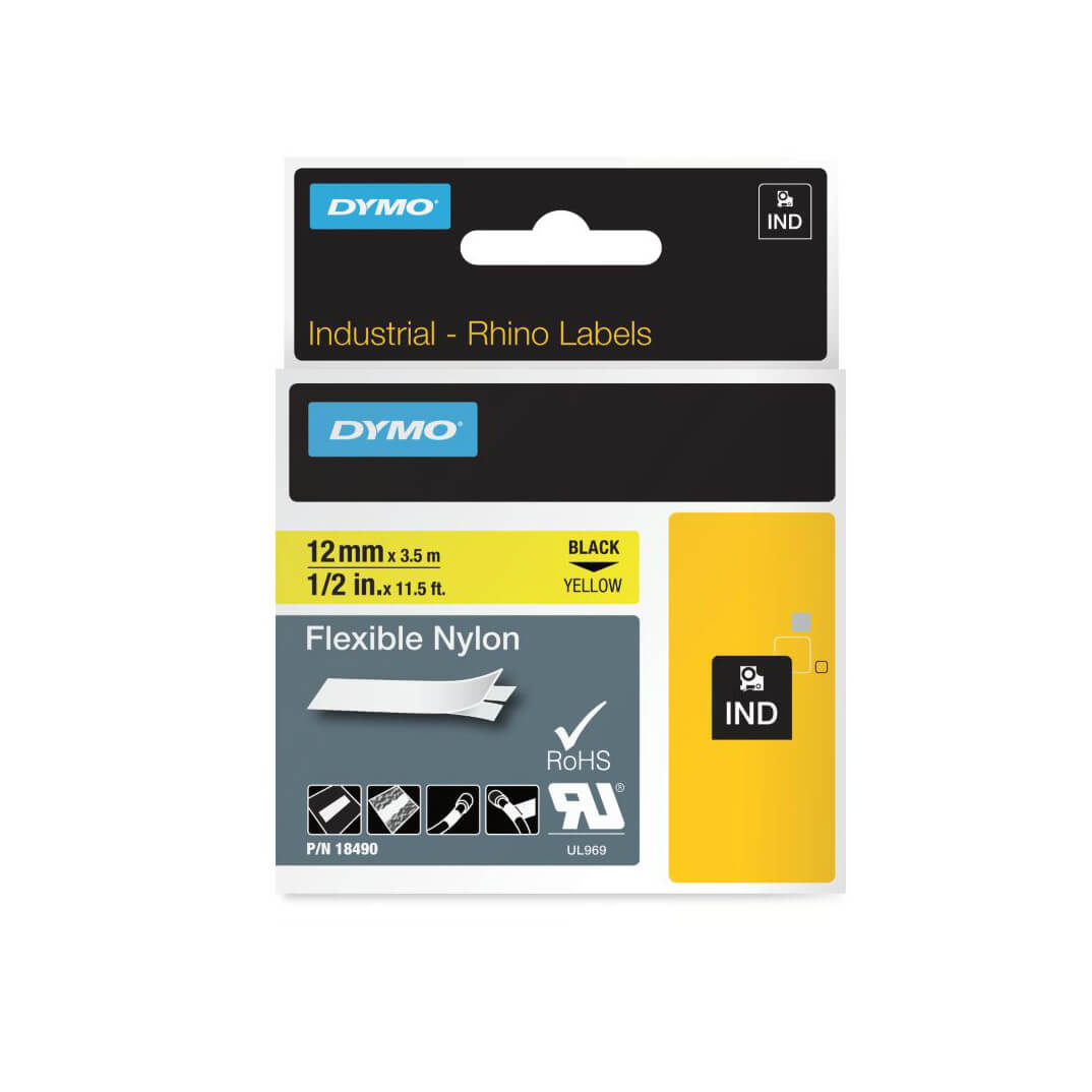 Cinta Dymo rhino ID1-12 mm groc nylon