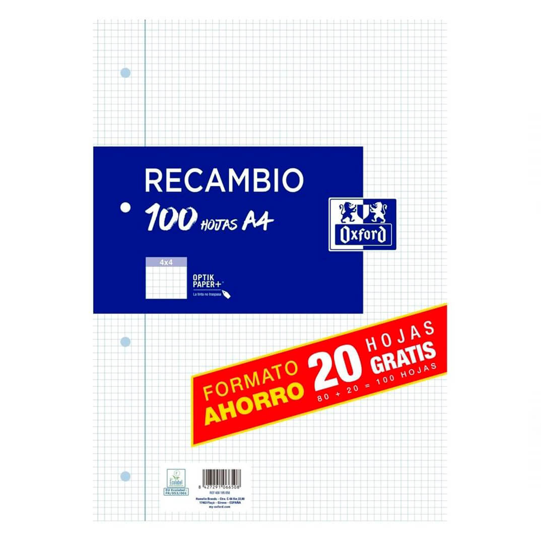Oxford recanvi A4 C4 100 fulls amb marge