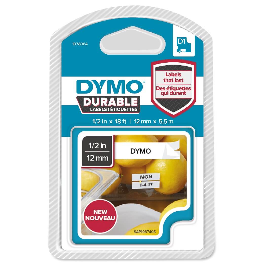 Cinta Dymo D1 durable 12mmx5.5m negro/blanco