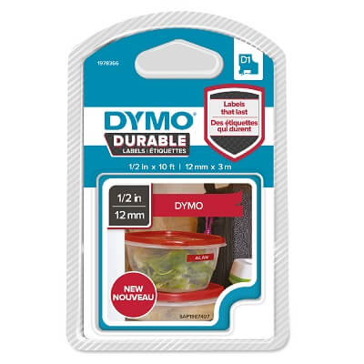Cinta Dymo D1 durable 12mmx3m blanc/vermell