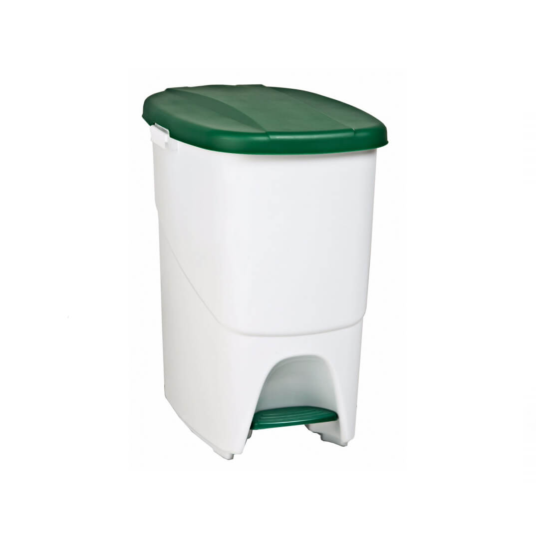 Cubo basura blanco 25l tapa y pedal verde