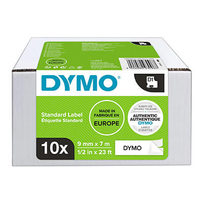 Pack 10 cintes Dymo D1 9 mm negre/blanc