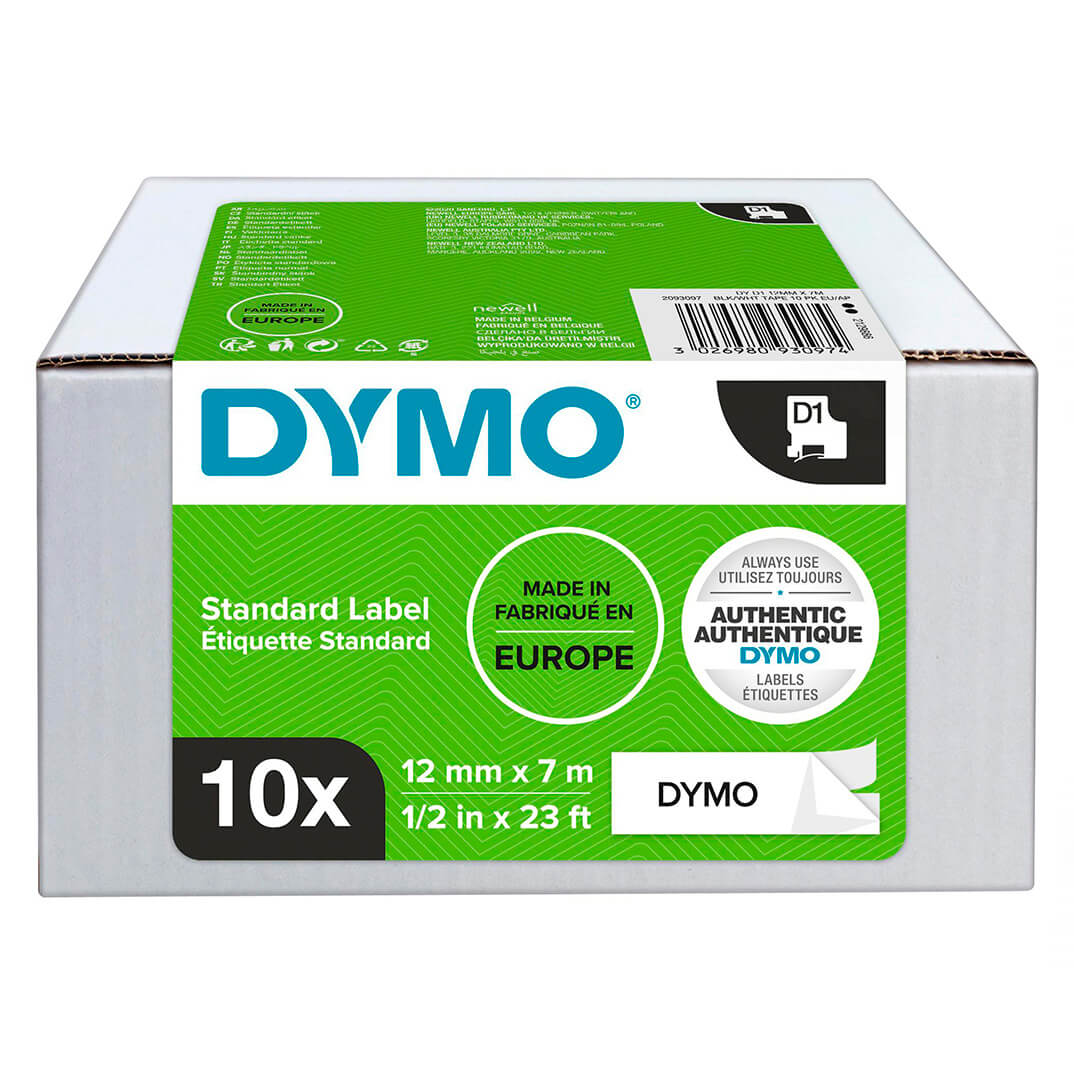 Pack 10 cintas Dymo D1 12 mm negro/blanco