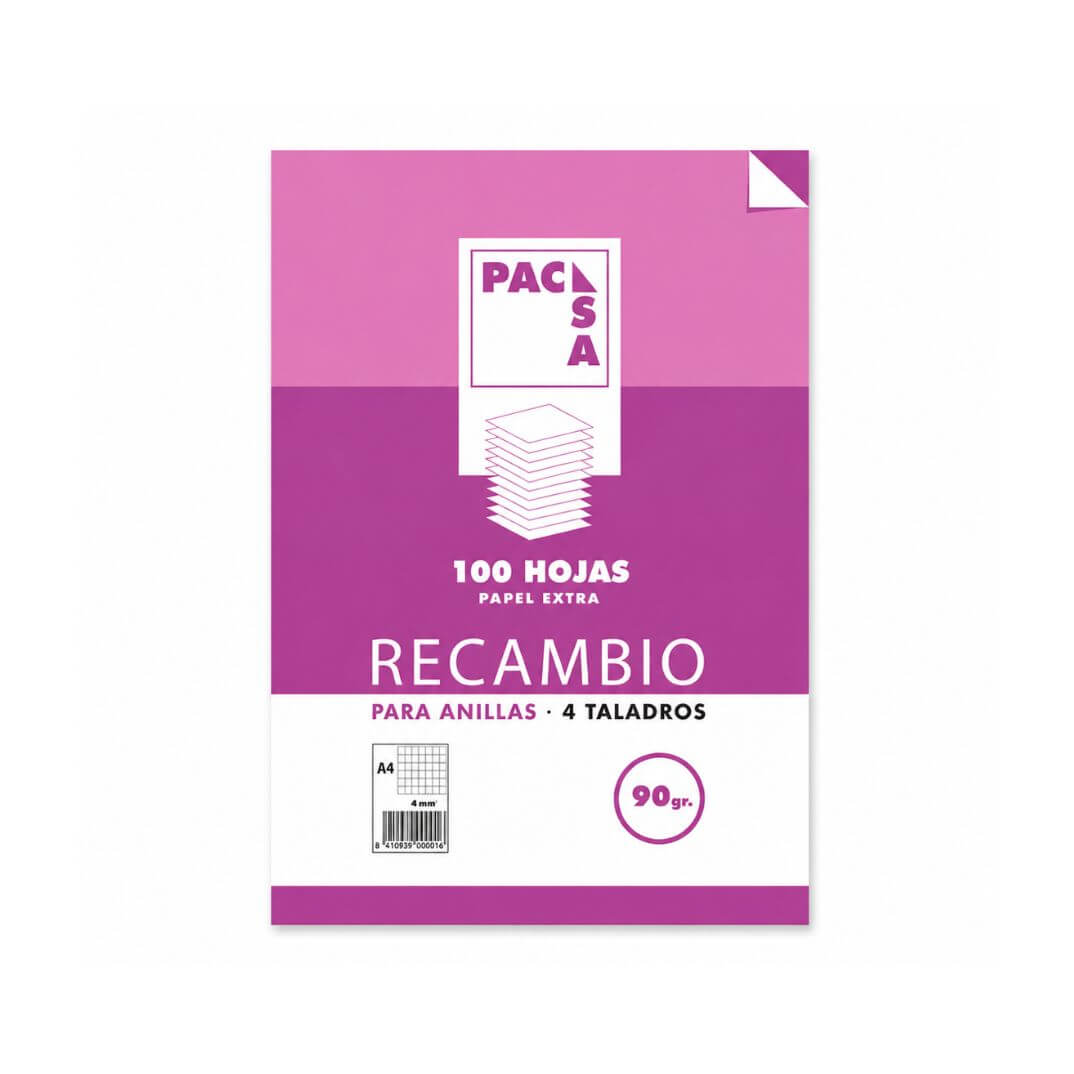 Recambio Pacsa Folio 4 taladros C4 90g 100 hojas