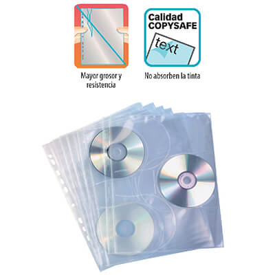 Paquete 10 fundas A4 multitaladro PP 3 CDs