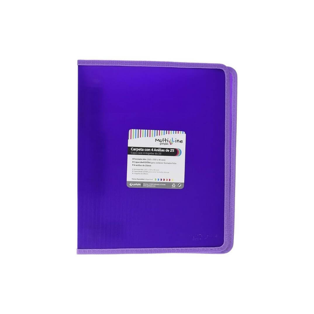 Carpeta 4 anelles 25mm PP A4+ Multiline violeta
