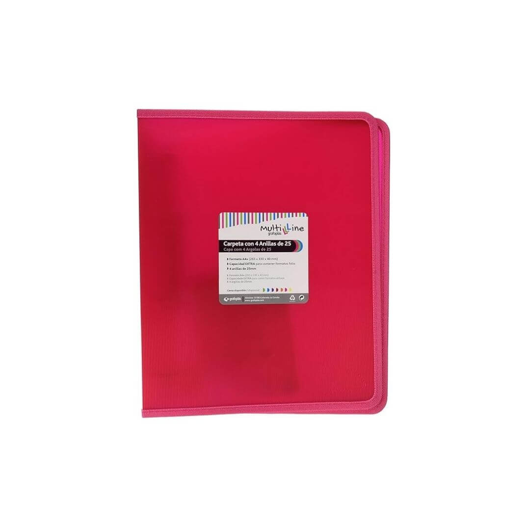 Carpeta 4 anelles 25mm PP A4+ Multiline fúcsia
