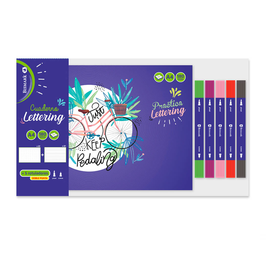 Kit lettering quadern A4 + 5 retoladors