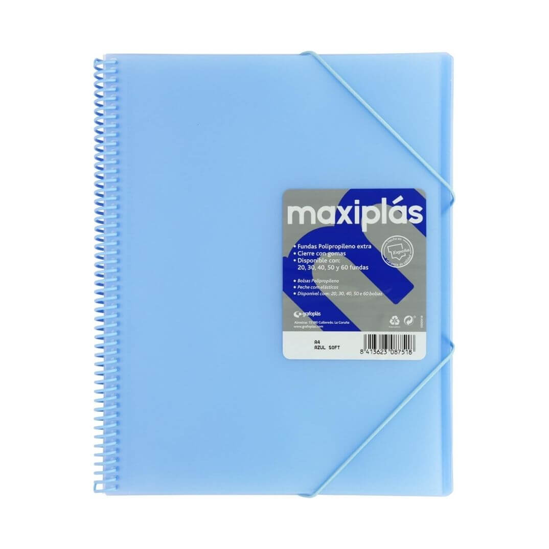 Carpeta de 30 fundas con sobre A4 azul