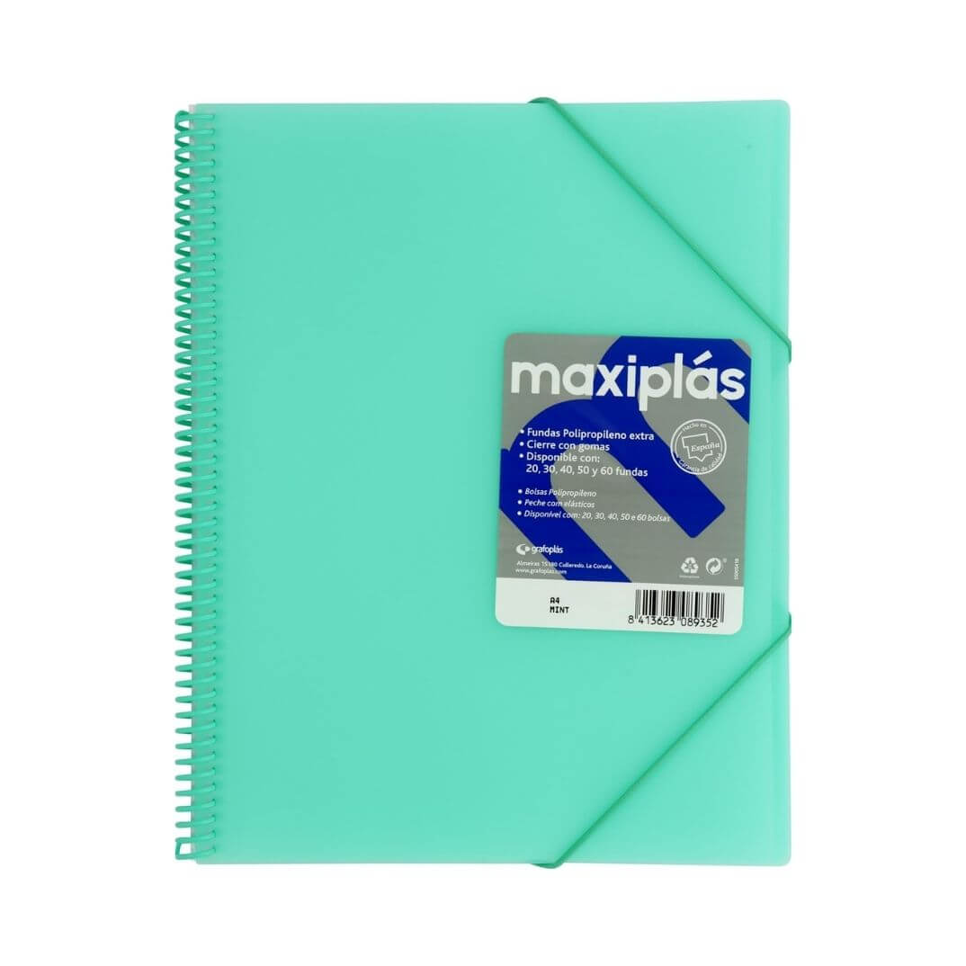 Carpeta de 40 fundas con sobre A4 verde agua