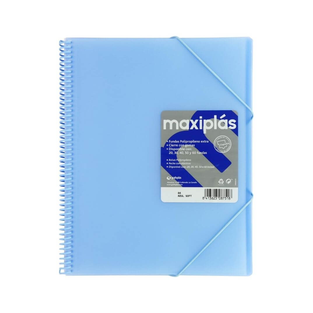 Carpeta de 40 fundas con sobre A4 azul