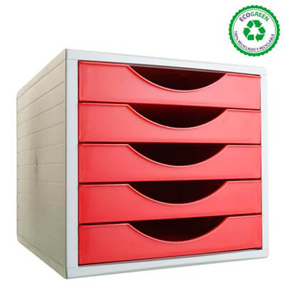 Módulo 5 cajones gris/rojo opaco apilable