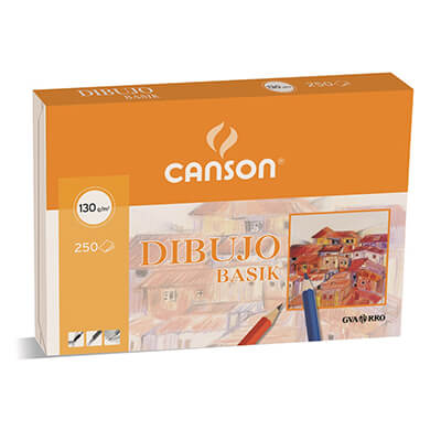 Caja 250 láminas dibujo A4 Canson Basik liso 130g
