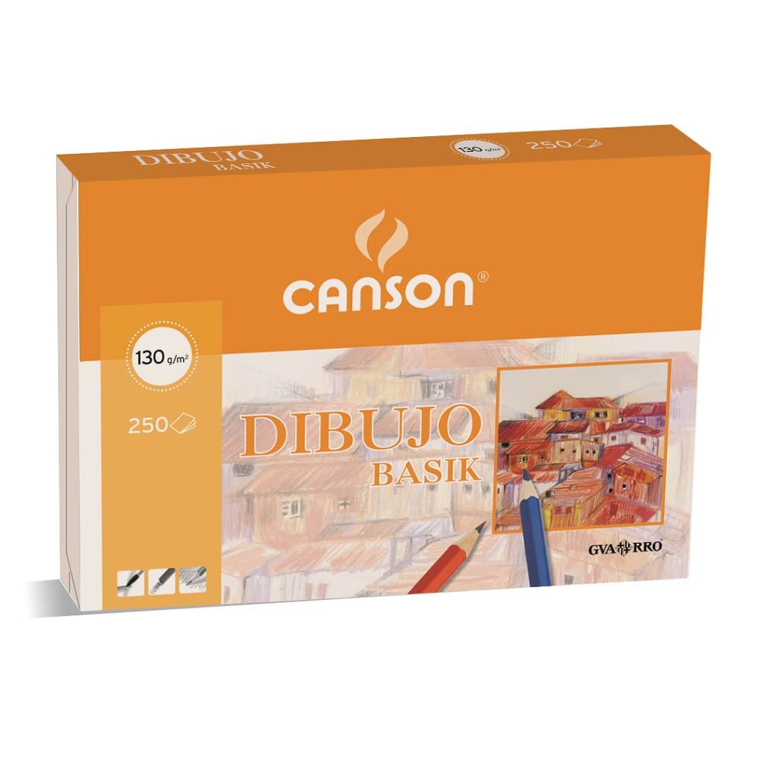Caja 250 láminas dibujo A3 Canson Basik liso 130g