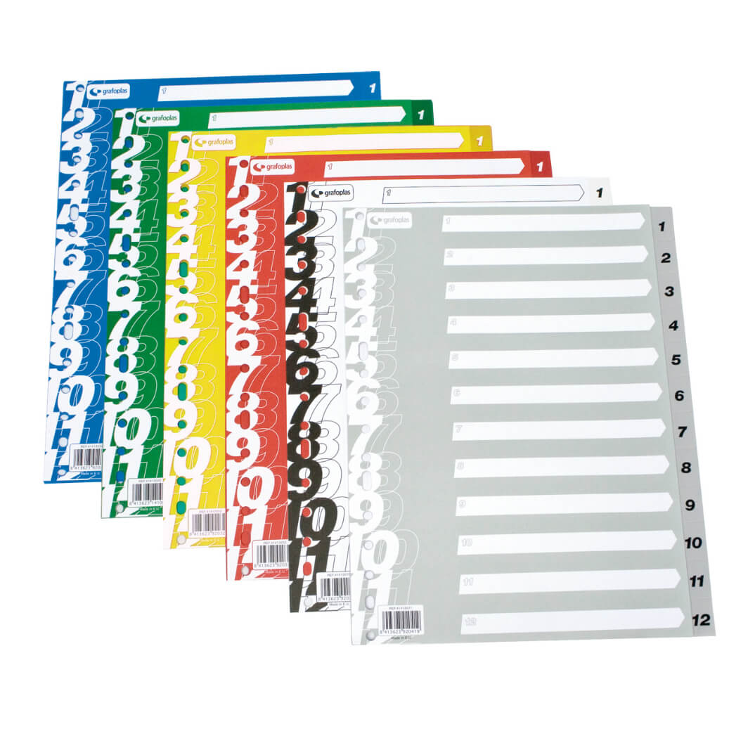 Índice numérico 1-12 Folio azul