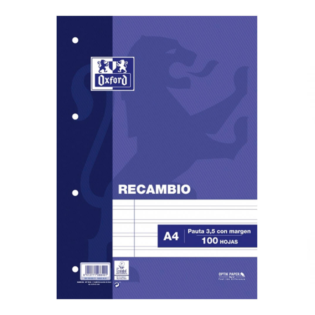 Oxford recanvi 100 fulls A4 pauta 3,5 cm