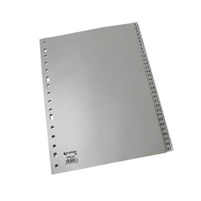 Separadors numèrics A4 1-31 PP 16 trepants gris