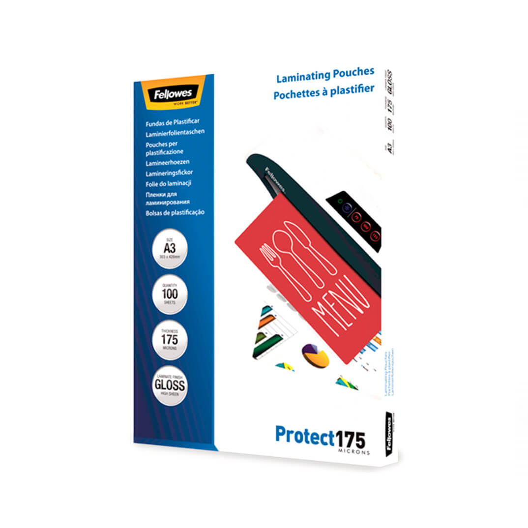 Pack 100 Fundas Plastificar 175 micras Brillo A3