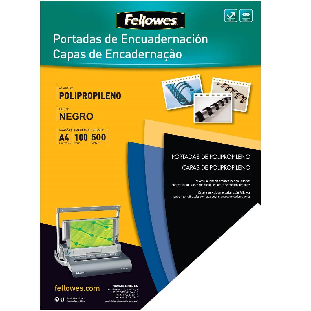 Tapa Fellowes PP negra A4 450 micras (100u)