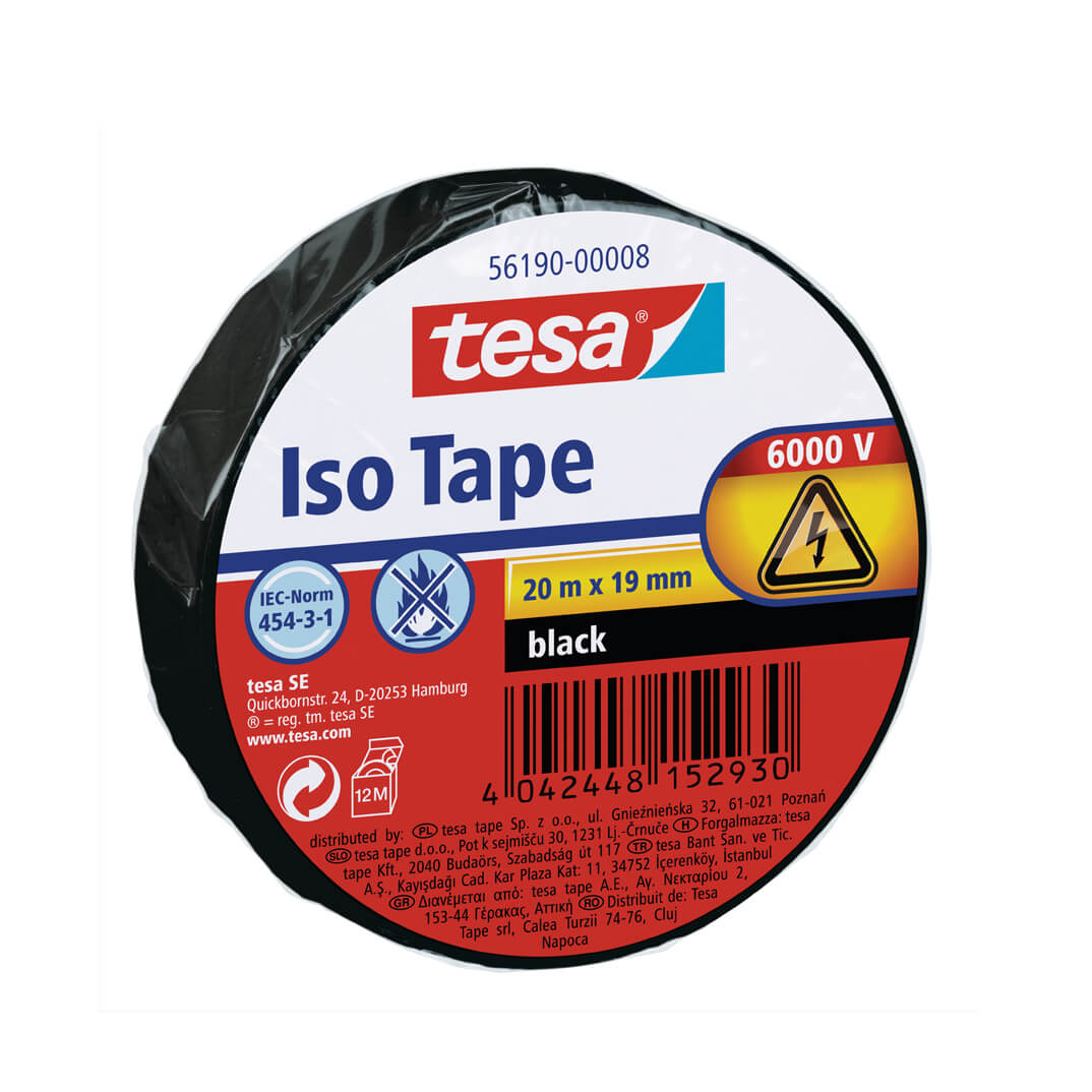 Cinta aïllant Tesa color negre 20m x 19mm