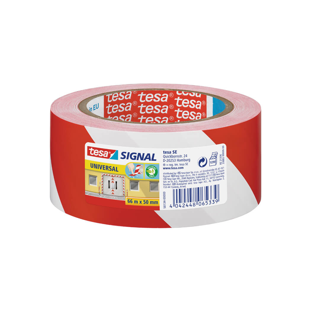 Cinta señalizadora adhesiva 50x66 blanco/rojo