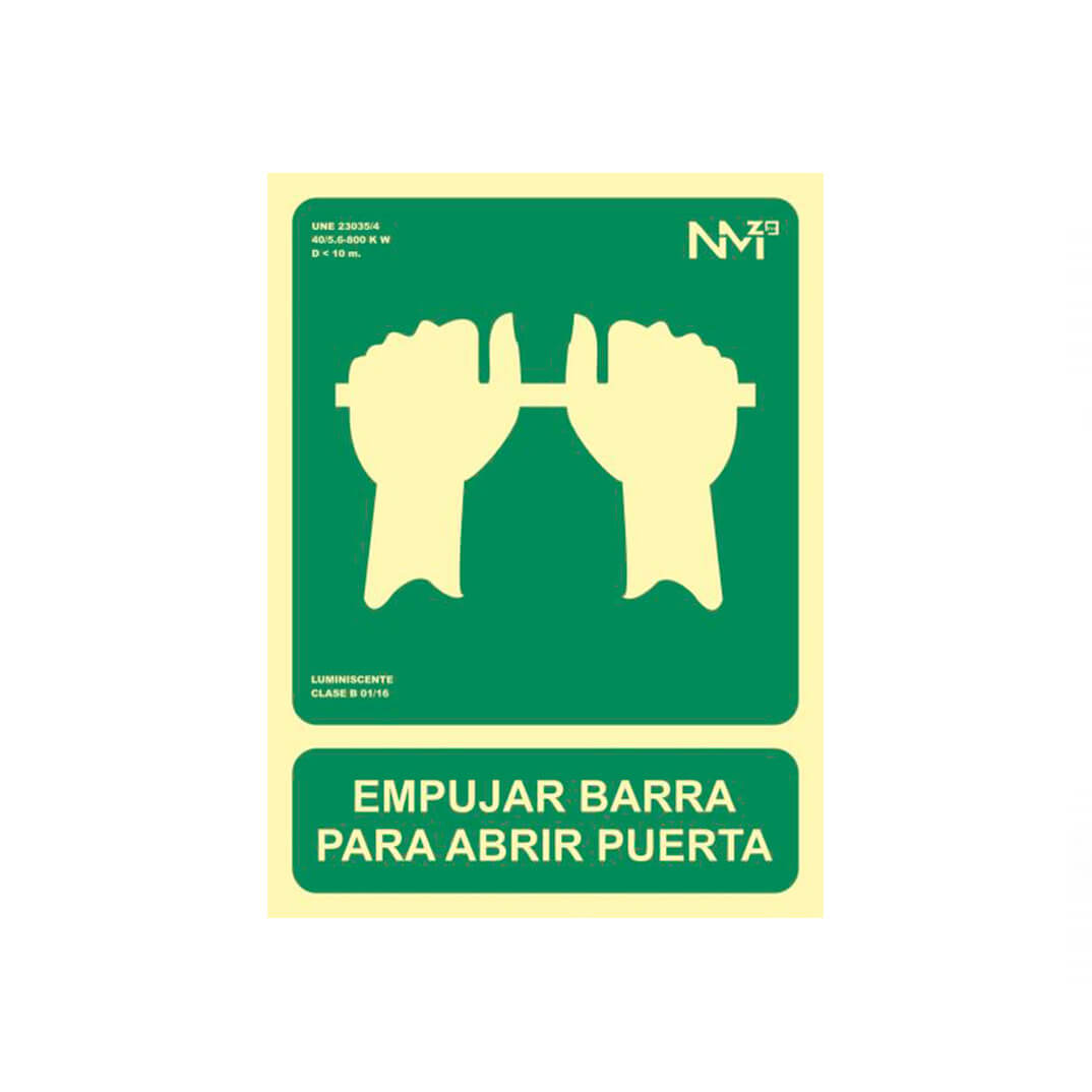 Senyal PVC "Empujar Barra Para Abrir Puerta"
