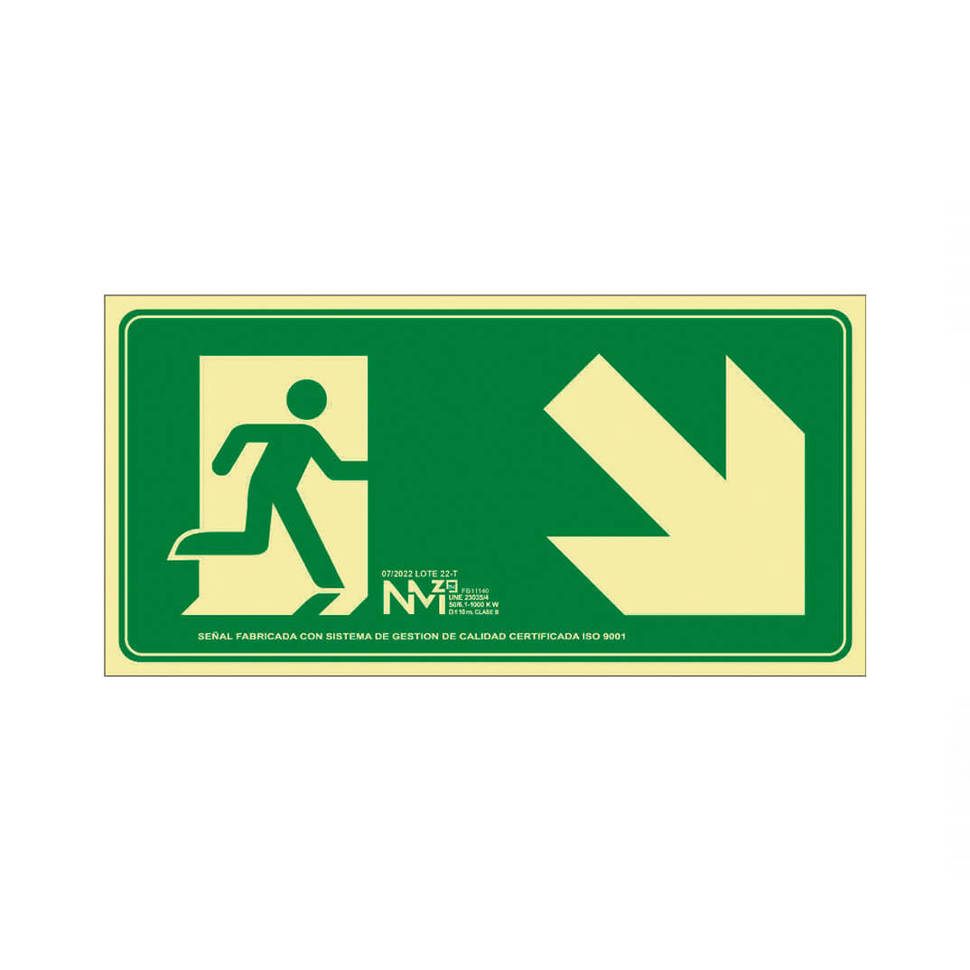 Senyal PVC "Evacuar Escala avall  dreta"