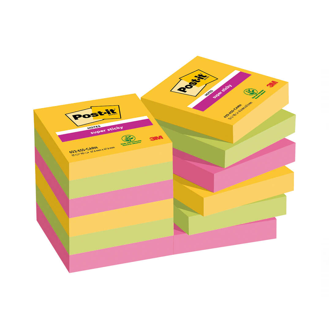 12 blocs POST-IT® Super Sticky Carnival 47,6x47,6