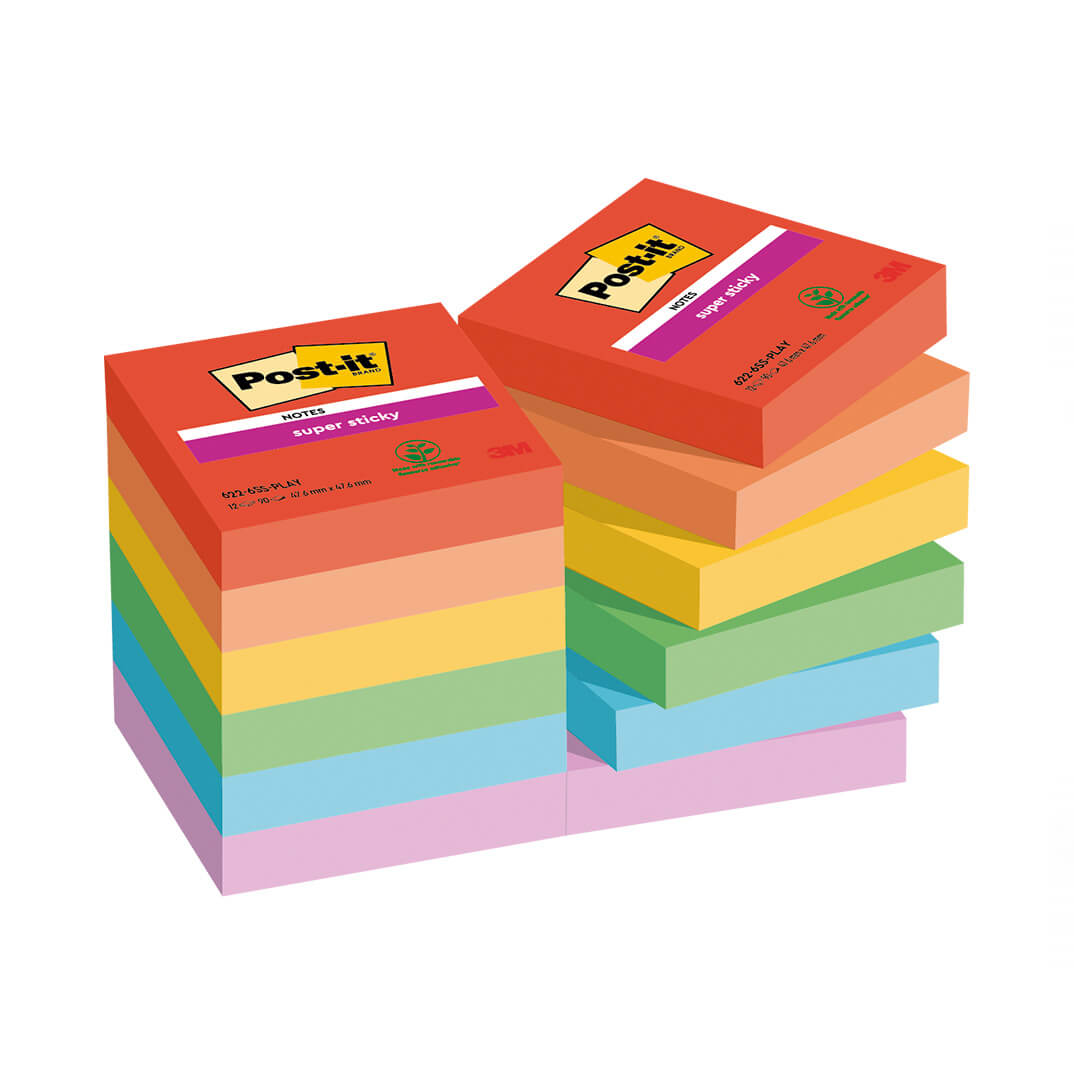 12 blocs POST-IT® Gama Playful 47,6x47,6 mm
