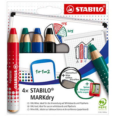 Estoig Stabilo 4 colors + afilapuntes i drap