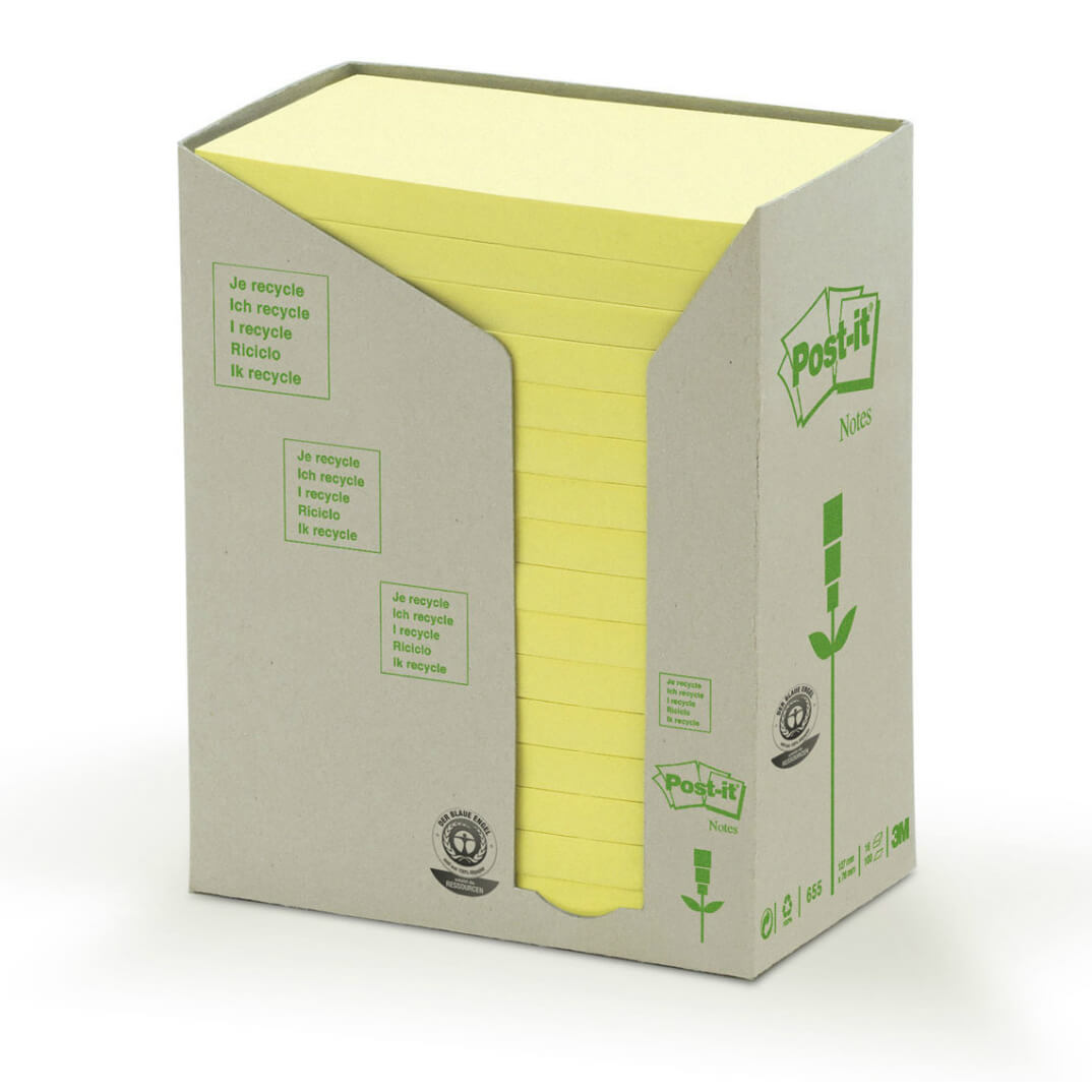 Pack 16 blocs POST-IT® reciclados amarillos 76x127