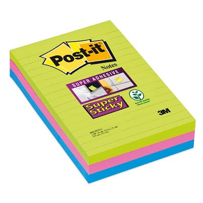 Pack 3 blocs de notes Post-it Super Sticky linies