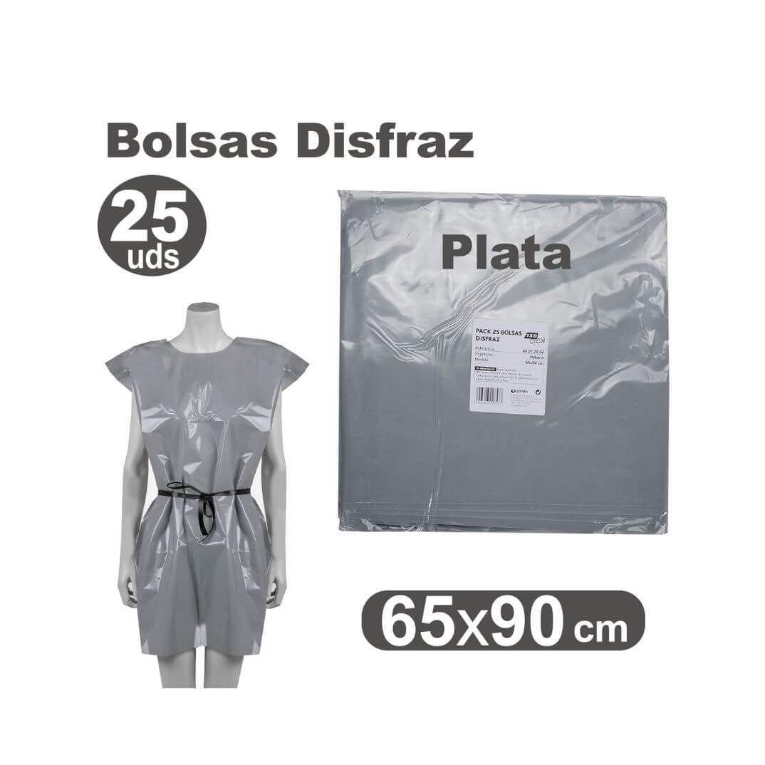 Pack 25 bolsas de disfraces 65 x 90cm plata