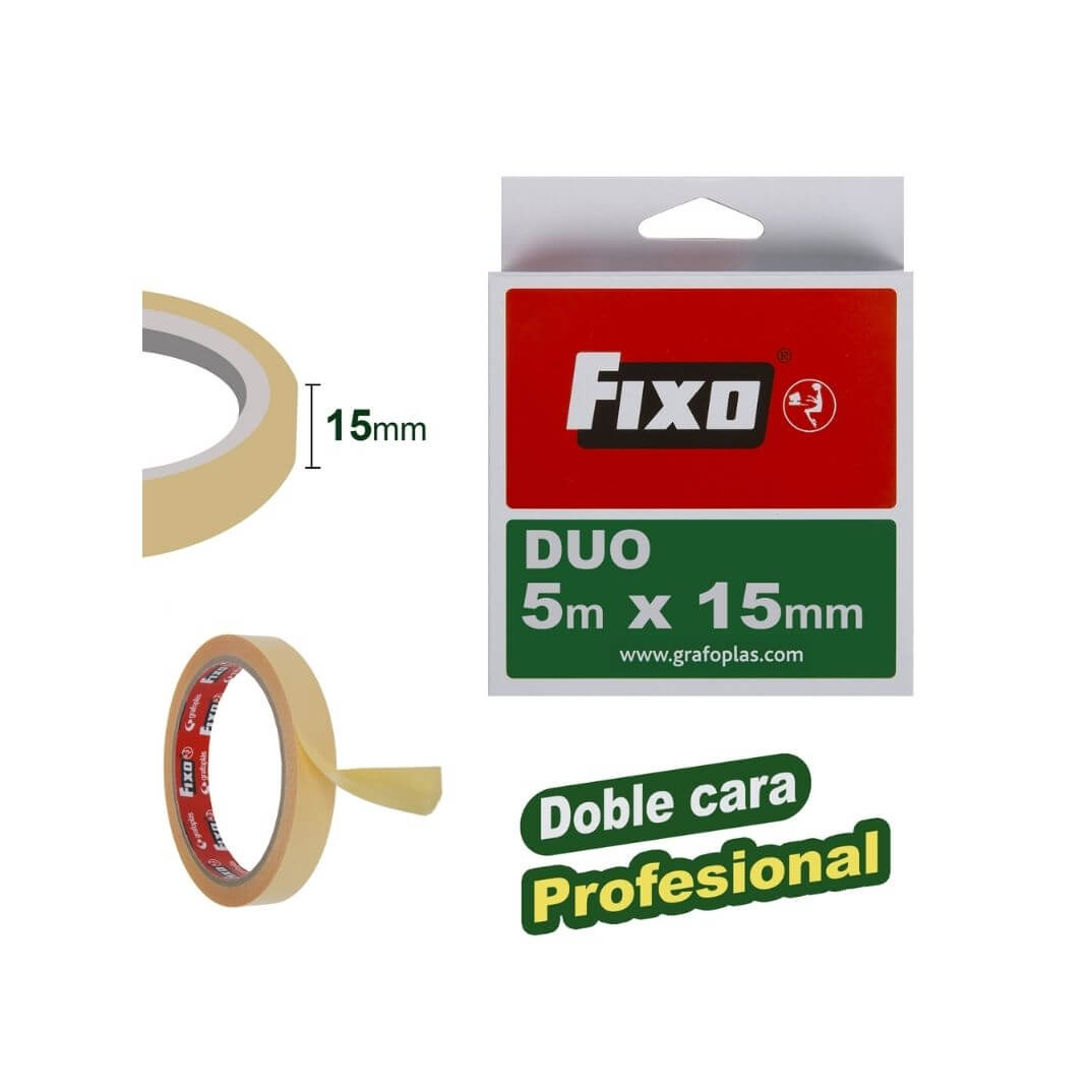 Cinta Fixo doble cara adhesiva 15mm x 5m