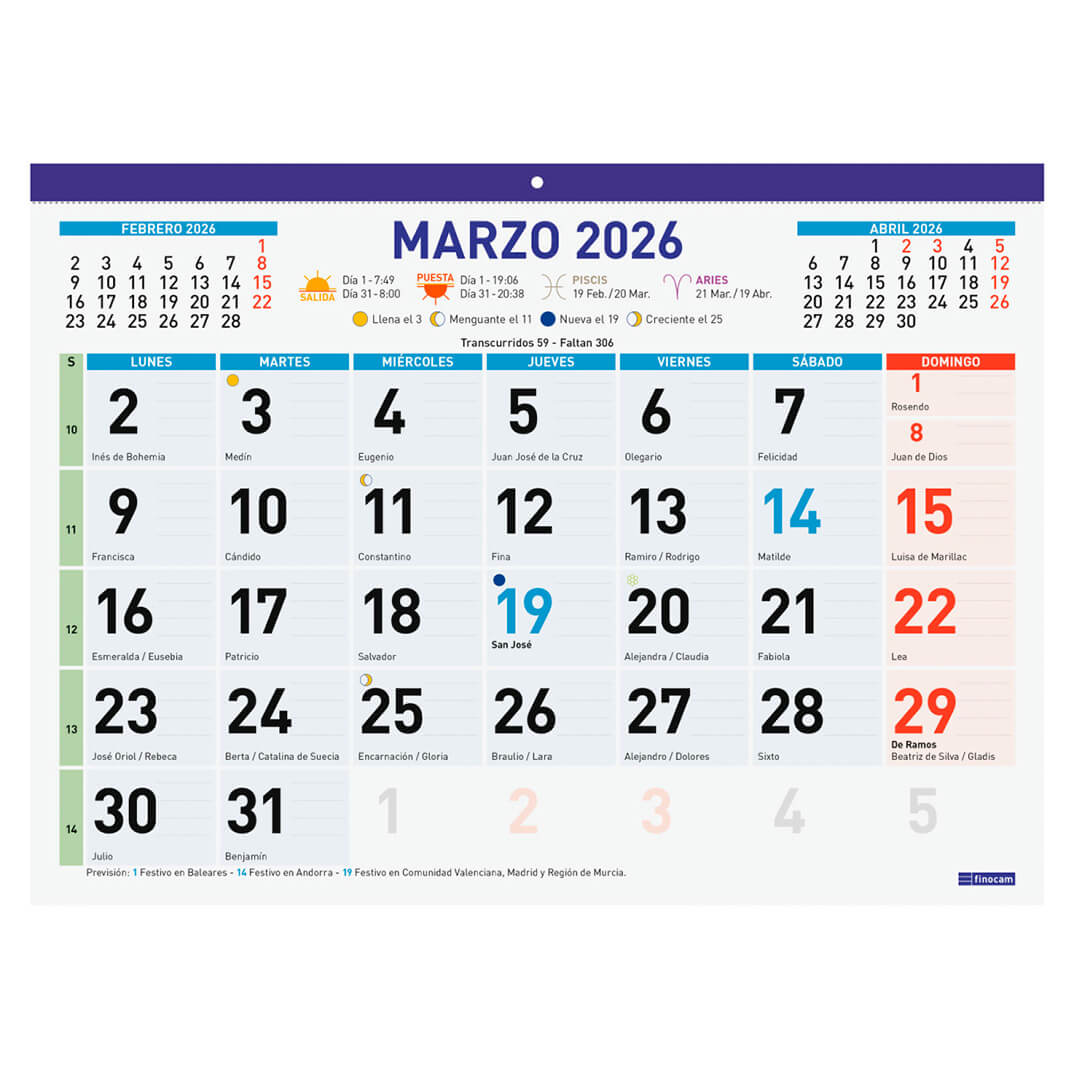 Calendario/Faldilla mixta 430x310mm Castellano