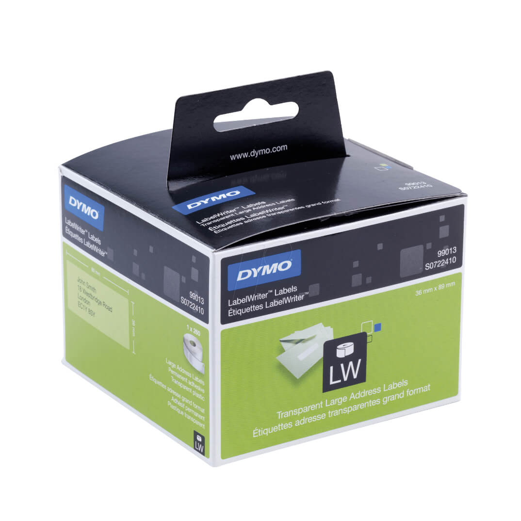 Rollo etiq. Dymo dirección 89x36 plástico transp.