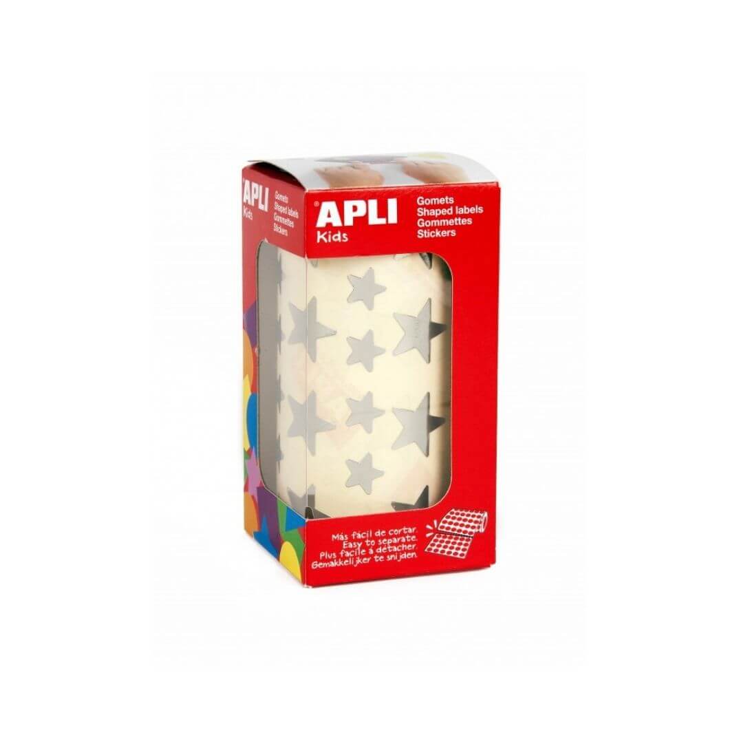 Rotllo de gomets estrelles 12,5 i 19,5 mm plata