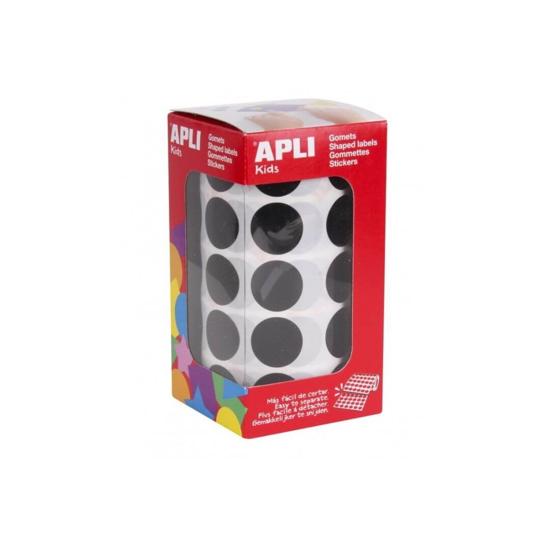 Rotllo de gomets adhesius rodons 20mm negres