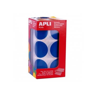Rotllo de gomets adhesius rodons XL 33mm blau