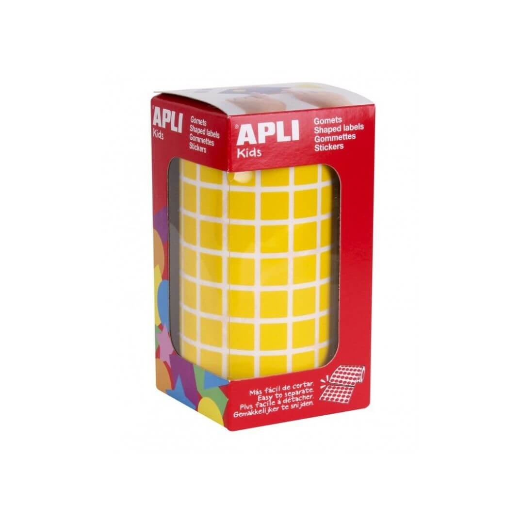 Rotlle de gomets adhesius 10x10mm amarillo