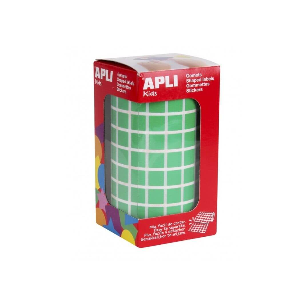 Rotlle de gomets adhesius 10x10mm verd